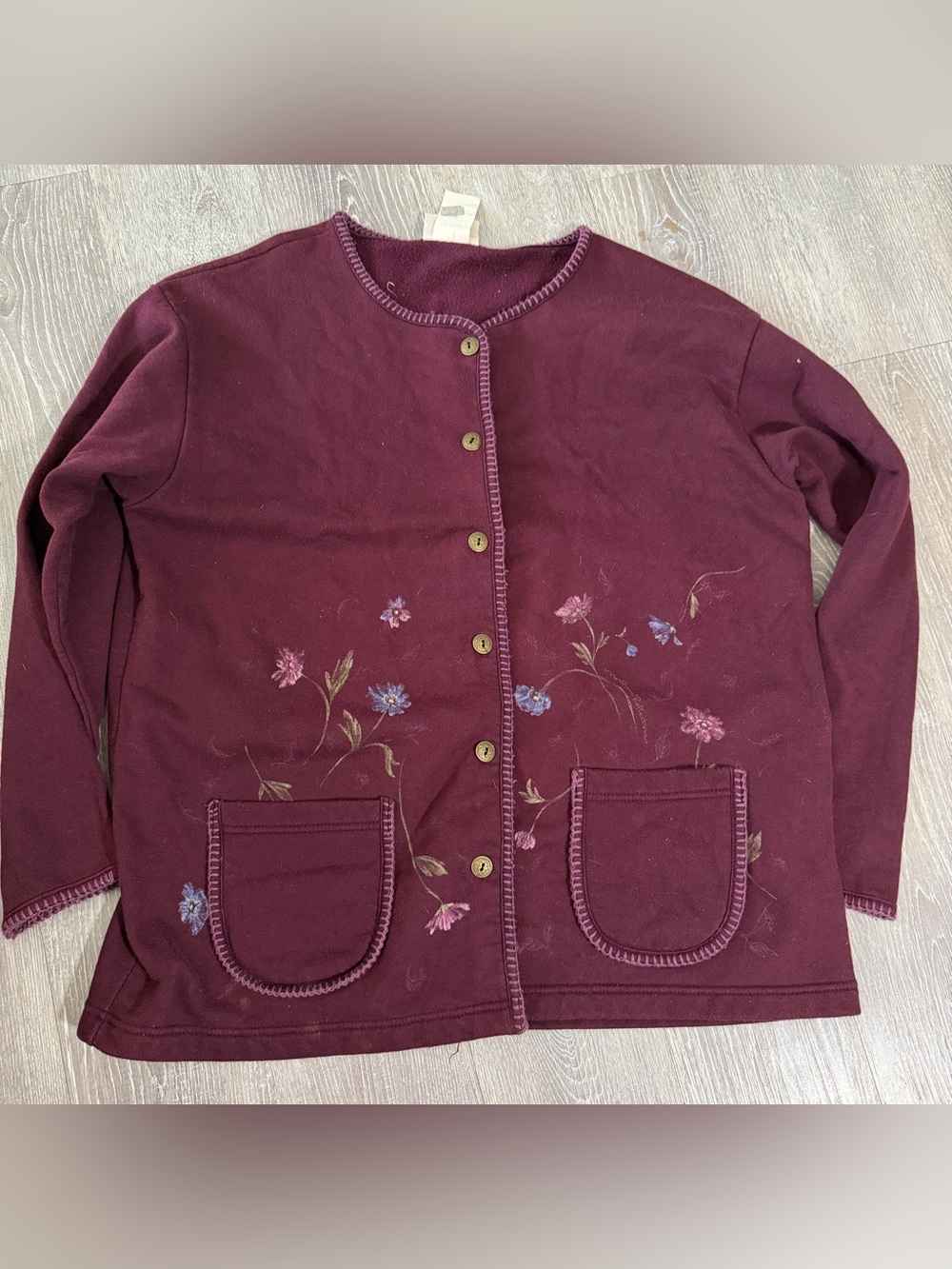 Vintage 90s Northern Reflections Floral Embroidered Fleece Cardigan Jacket - L